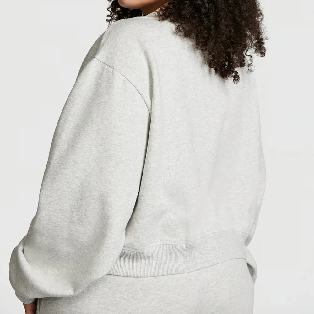 NWT Pink VS Heather Stone Grey Premium Fleece V-Neck Pullover - Picture 2 of 3